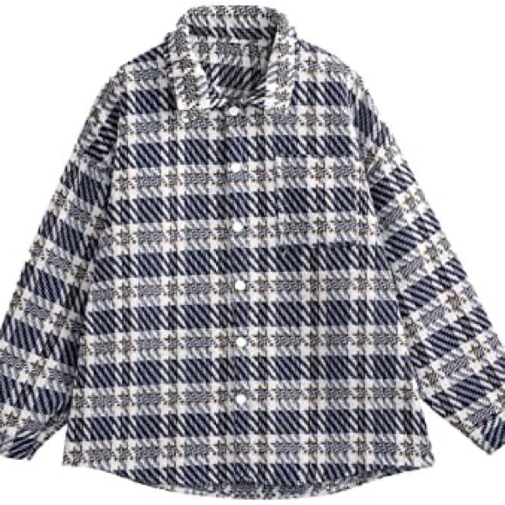 Yomerki Women's Casual Plaid Chic Tweed Jacket Button Up Long Sleeve. Size XS.